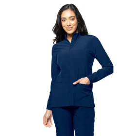 Chaqueta médica con cierre frontal color azul marino Tasha & Me para mujer