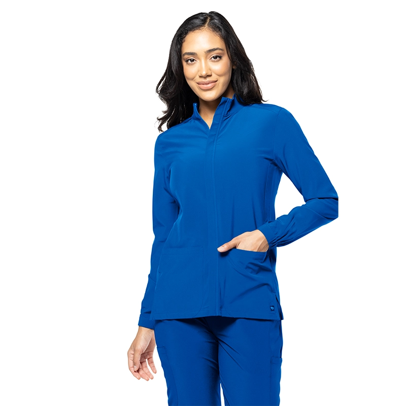 Chaqueta médica azul rey con cierre Tasha & Me para mujer.
