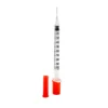 Jeringa de insulina U-100 de 1 mL, estéril y desechable. Cuenta con aguja fija de 30G x 1/2" para una inyección cómoda y sin desperdicio de medicación. Paquete de 100 unidades.